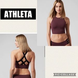 NWT ATHLETA Chocolate Palm Conscious Crop Bikini Swim Top Small D-DD